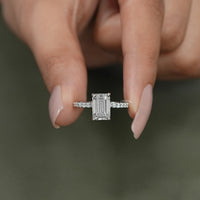 Emerald Cut Solitaire Accent Engagement Ring