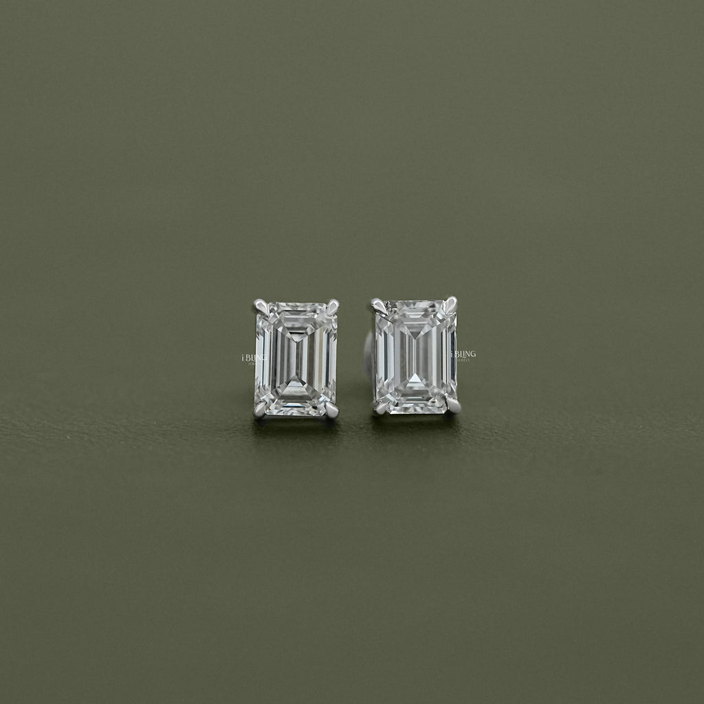 Emerald Cut Lab Grown Diamond Screw Back Earrings