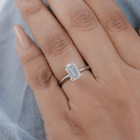 Emerald Lab Diamond Solitaire Engagement Ring