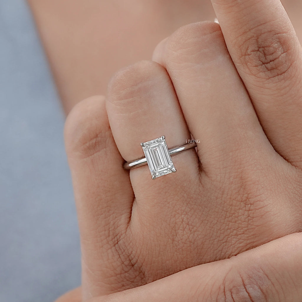 Emerald Lab Diamond Solitaire Engagement Ring