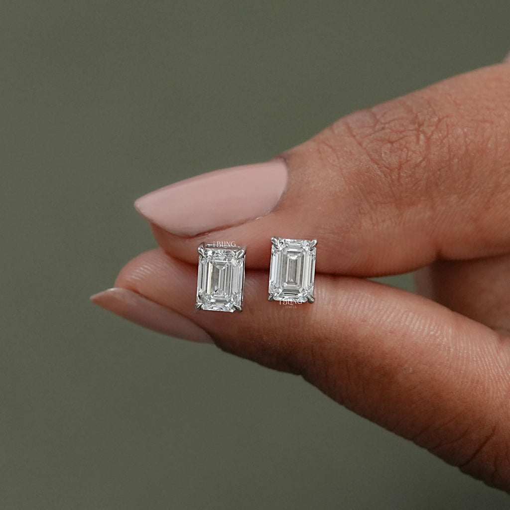 Emerald Lab Diamond Stud Earrings