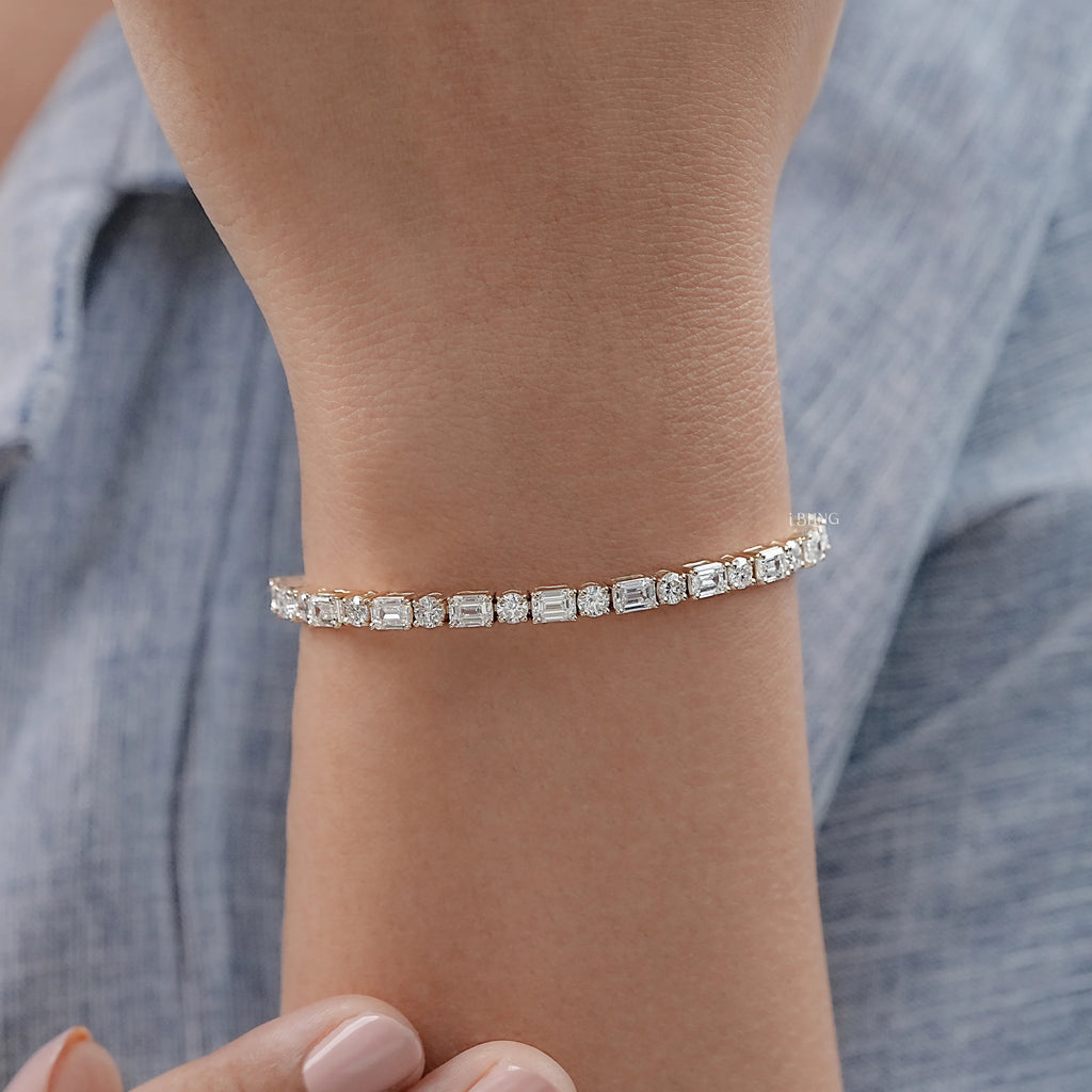 Emerald & Round Cut Lab Diamond Tennis Bracelet