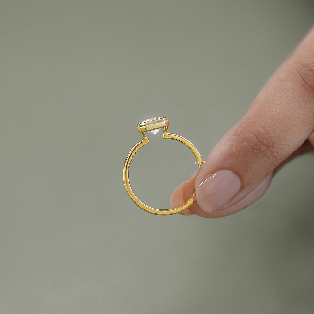 Bezel Set Emerald Cut Lab Diamond Engagement Ring