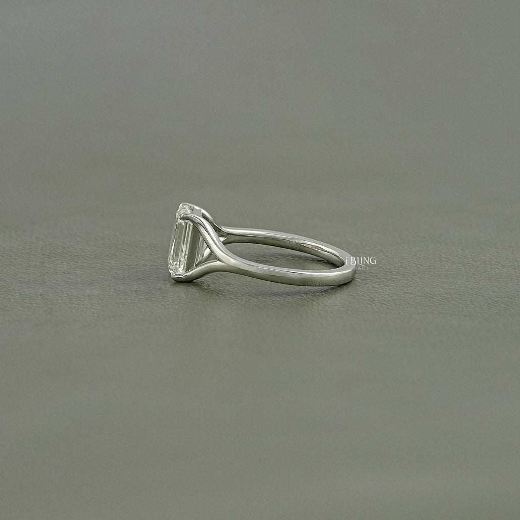 Emerald Cut Lab Diamond Solitaire Split Shank Ring