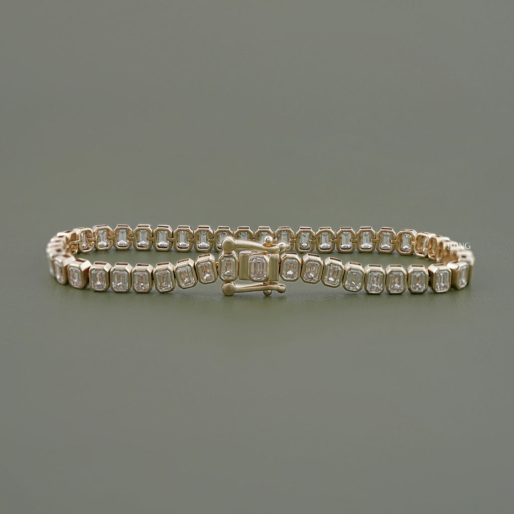 Emerald Cut Lab Diamond Bezel Tennis Bracelet