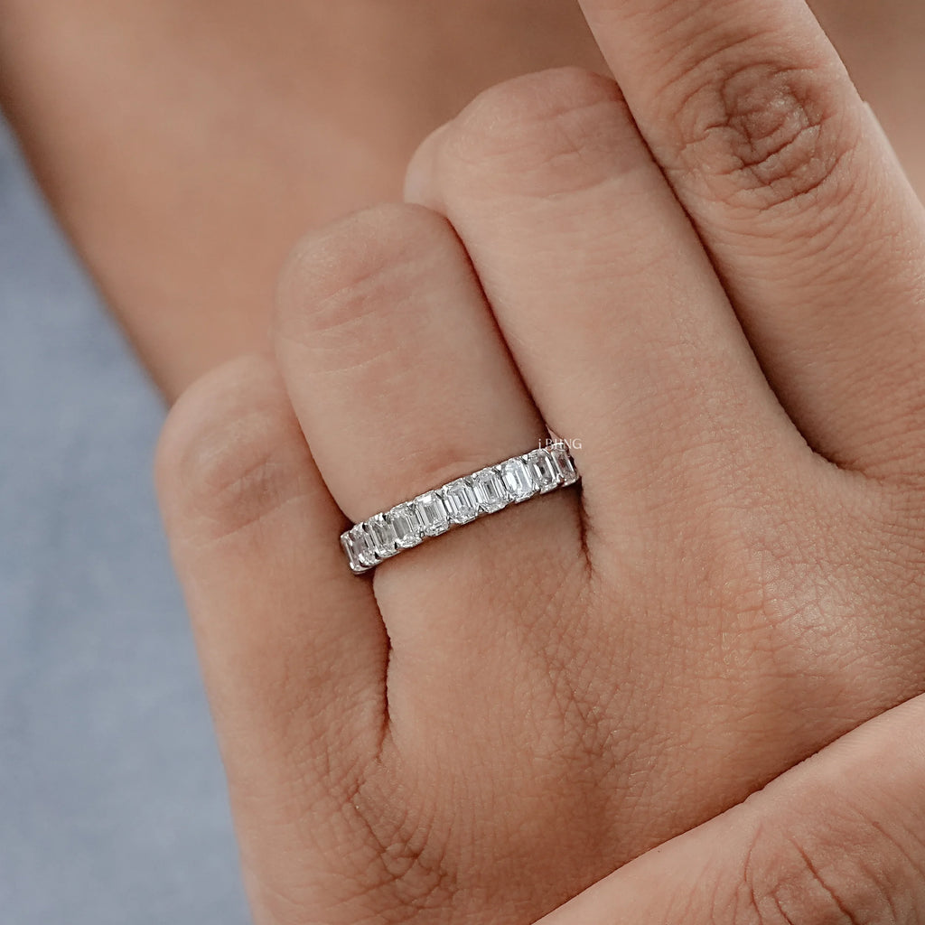 Emerald Cut Lab Diamond Full Eternity Wedding Band
