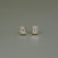 Emerald Cut Bezel Set Stud Earrings