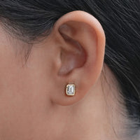 Emerald Cut Bezel Set Stud Earrings