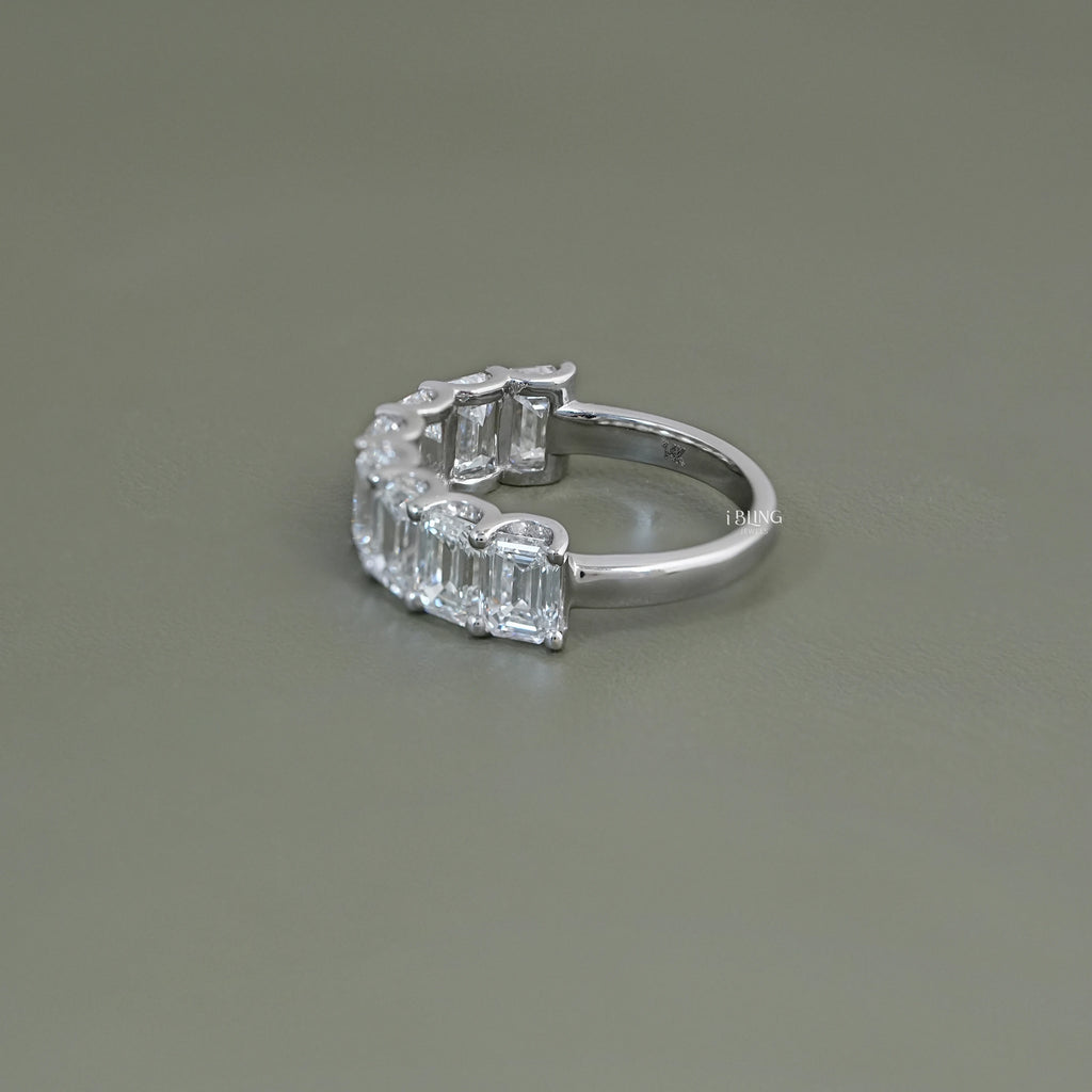 Emerald Diamond Half Eternity Wedding Band