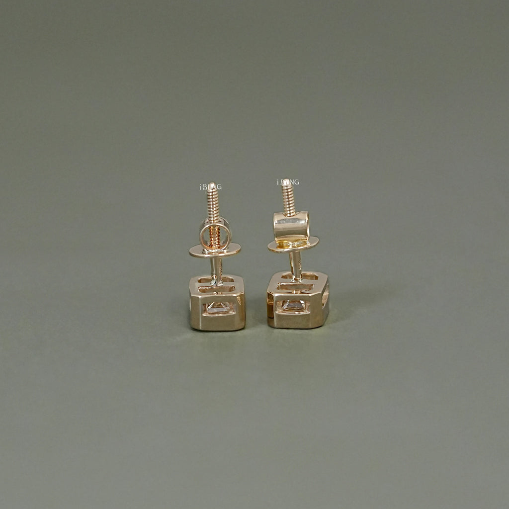 Emerald Cut Bezel Set Stud Earrings