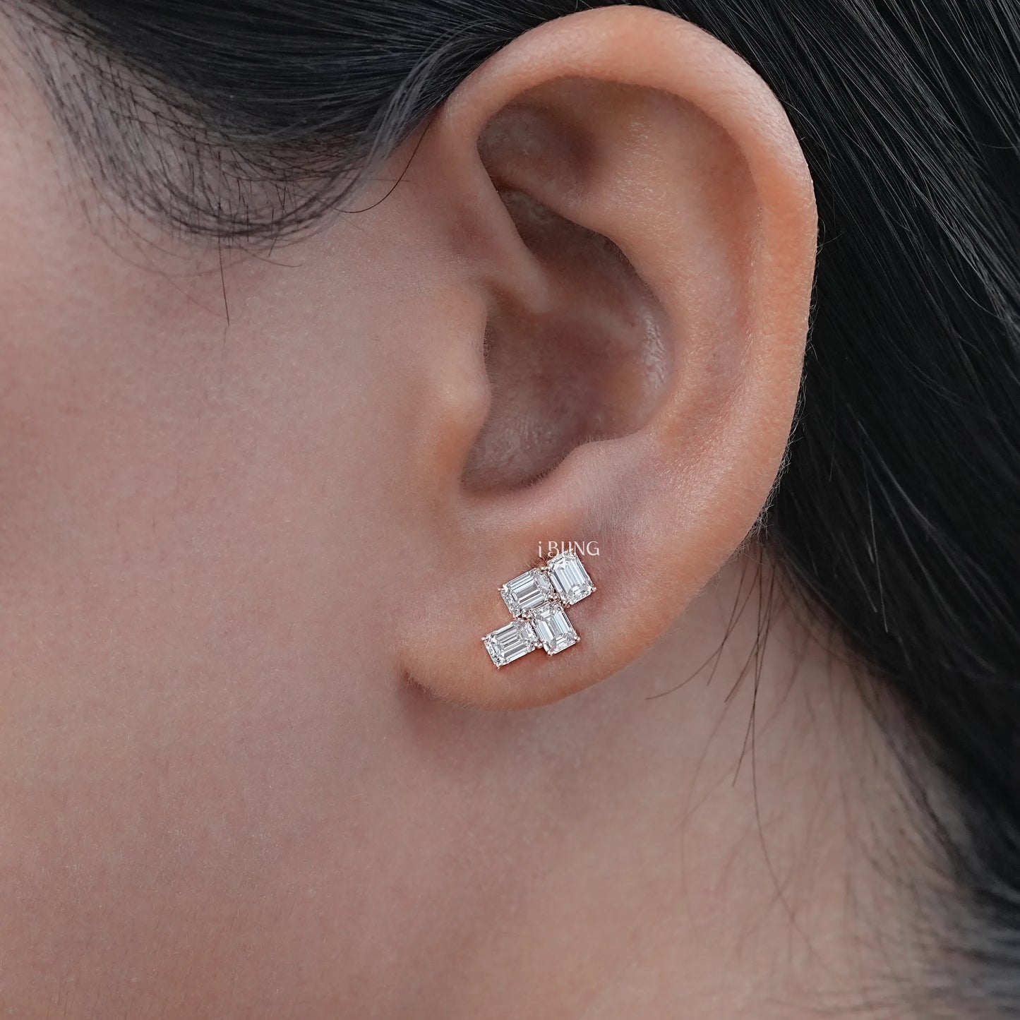 Emerald Cut Lab Diamond Drop Earrings