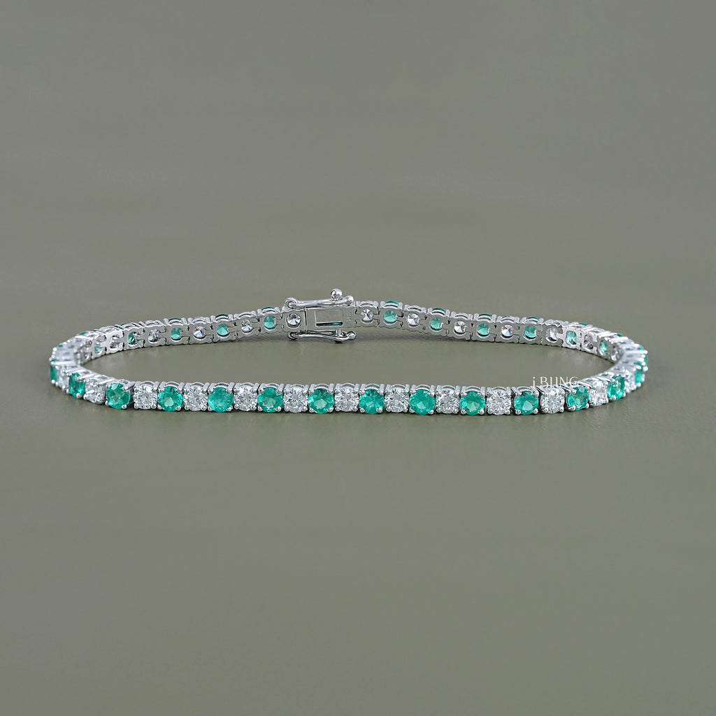 Multi Gemstone Round Diamond Tennis Bracelet