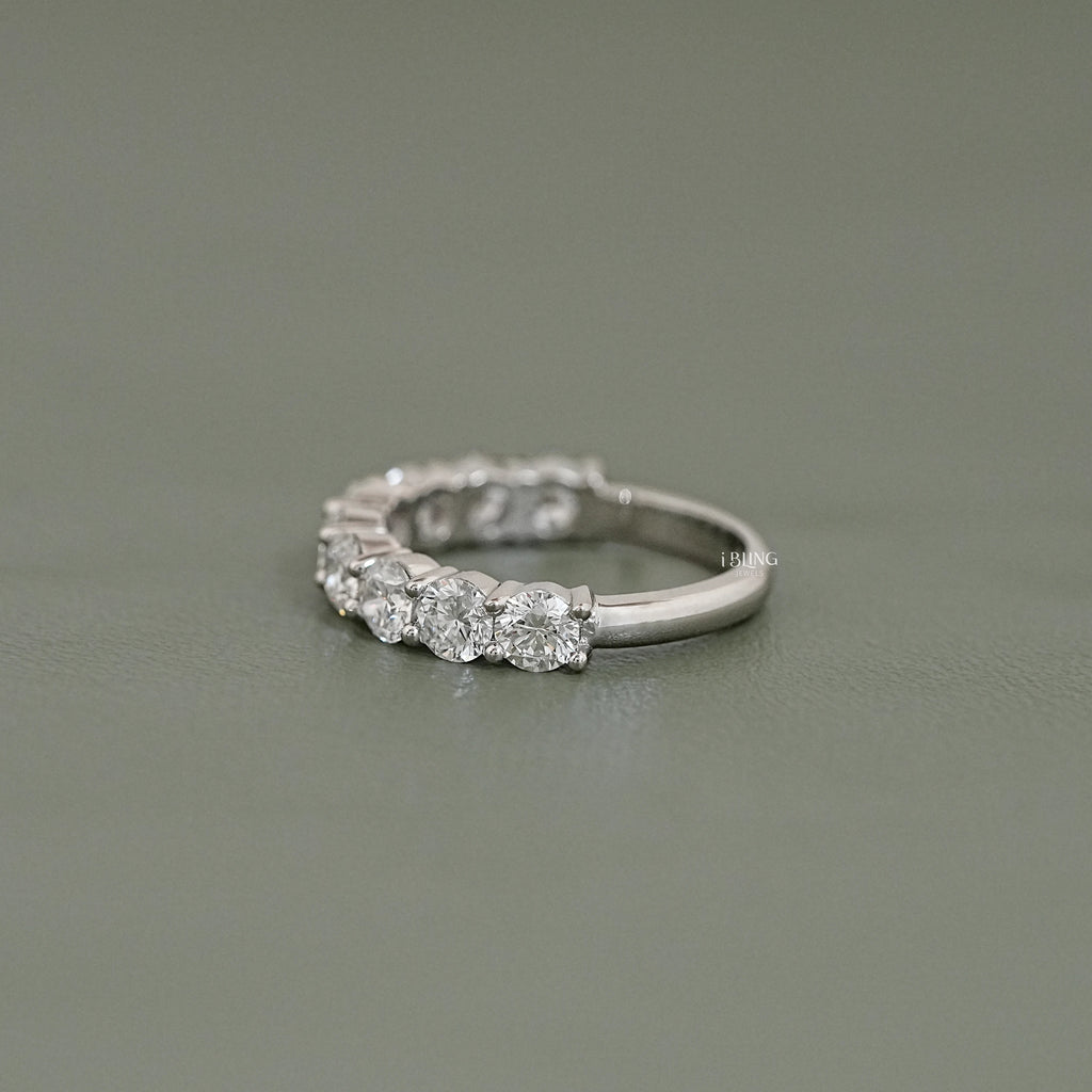 Round Lab Diamond Half Eternity Wedding Band