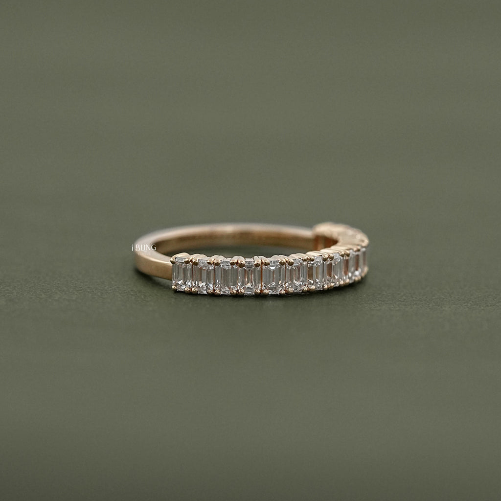 Emerald Cut Lab Diamond Half Eternity Band