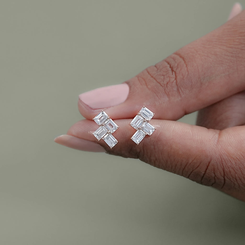 Emerald Cut Lab Diamond Drop Earrings