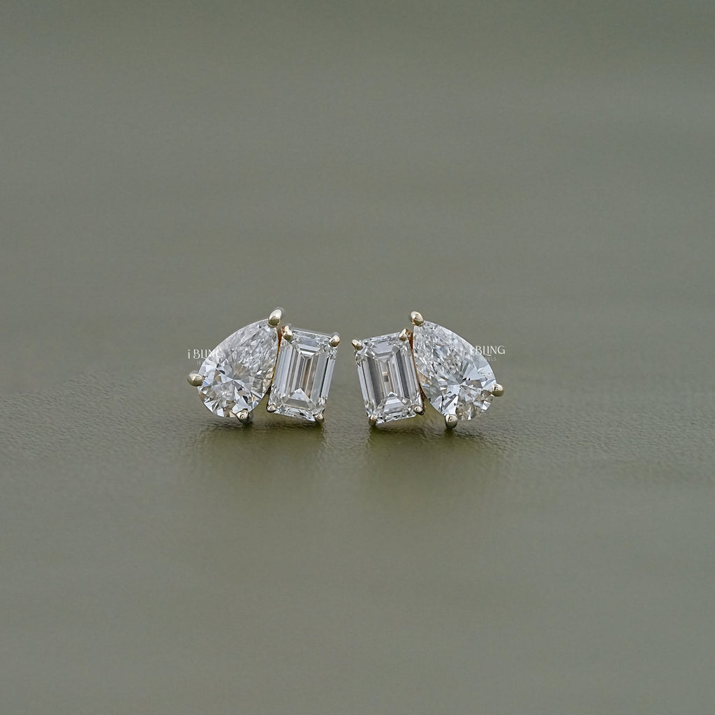 Pear And Emerald Diamond Toi Moi Stud Earrings