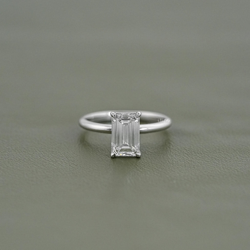 Emerald Lab Diamond Solitaire Engagement Ring