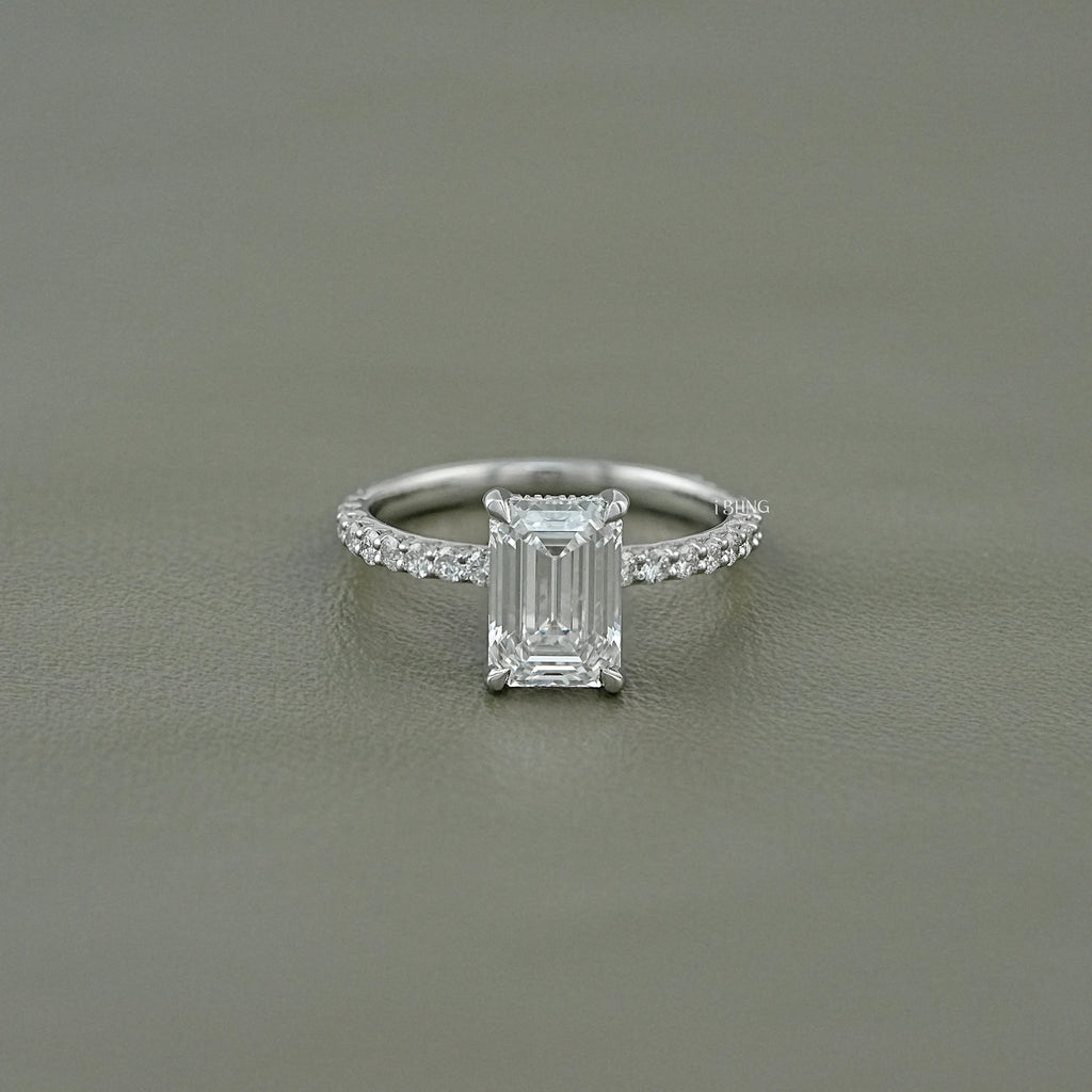 Emerald Cut Lab Grown Diamond Solitaire Accent Ring