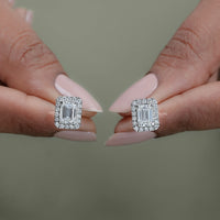 Lab Grown Emerald Cut Halo Stud Earrings