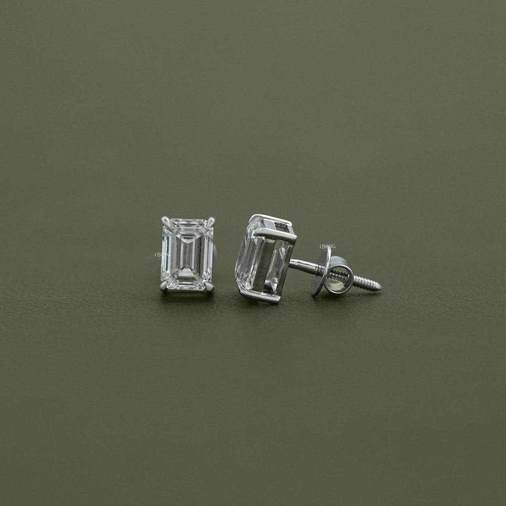 Emerald Cut Lab Grown Diamond Screw Back Earrings