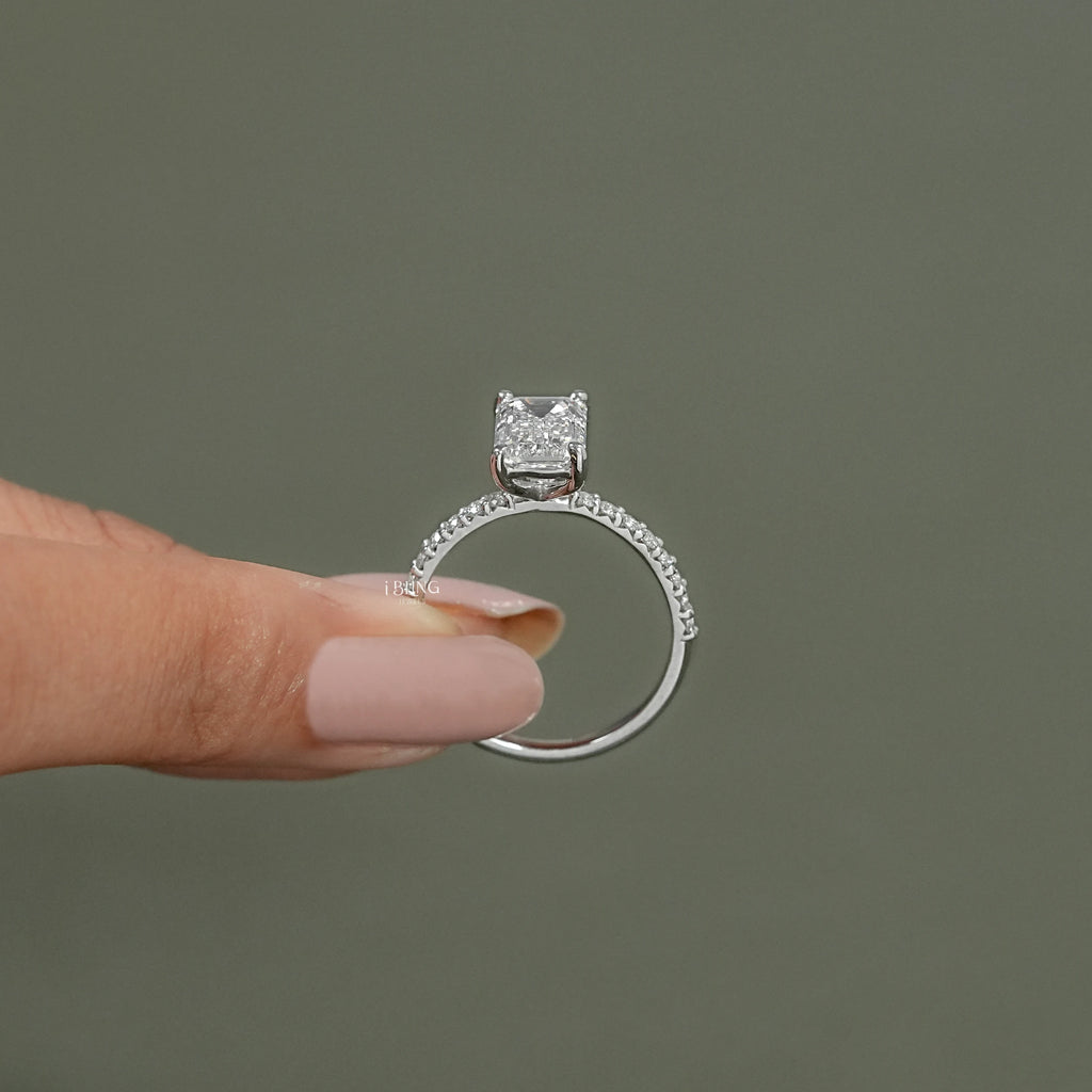 Emerald Cut Solitaire Accent Engagement Ring