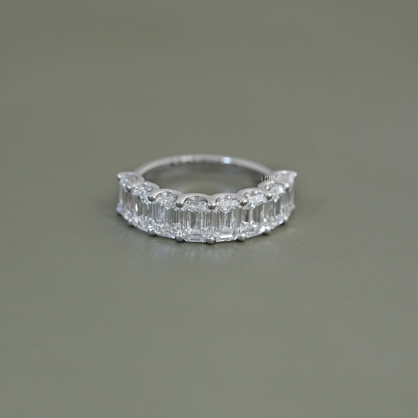 Emerald Diamond Half Eternity Wedding Band