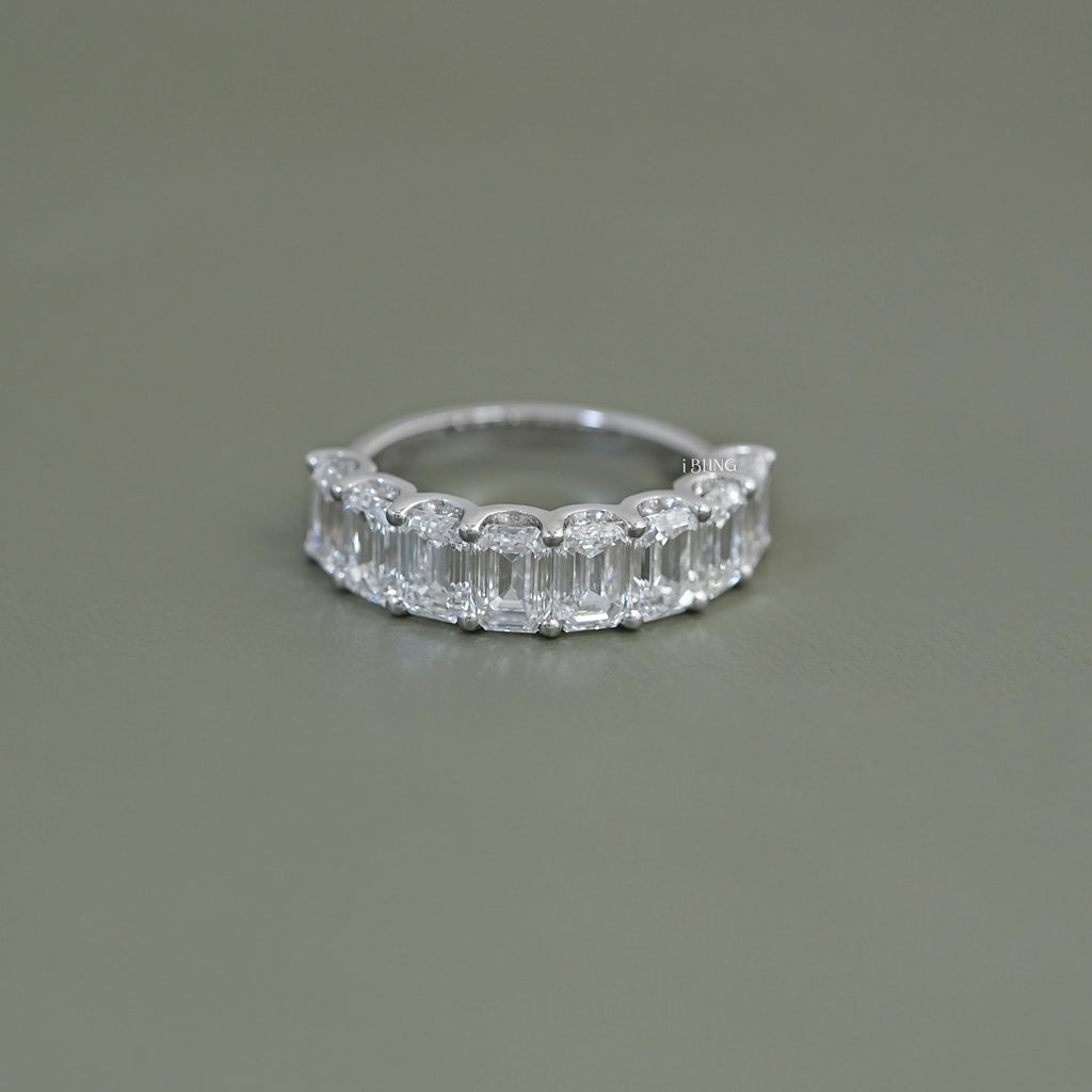 Emerald Diamond Half Eternity Wedding Band