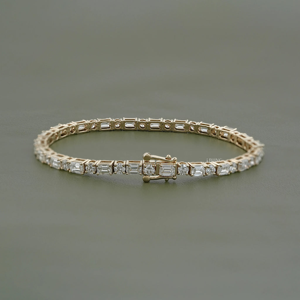 Emerald & Round Cut Lab Diamond Tennis Bracelet