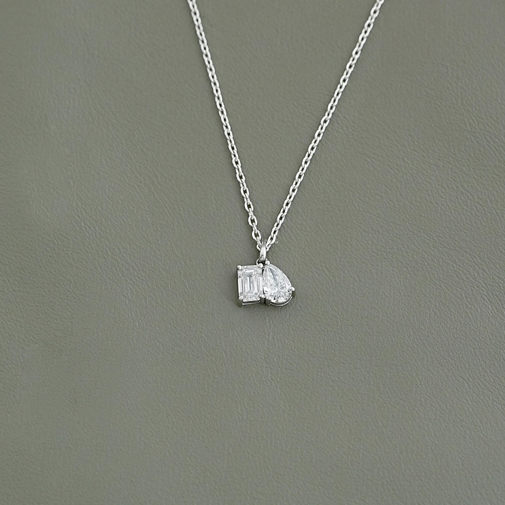Two Stone Emerald & Pear Lab Diamond Necklace