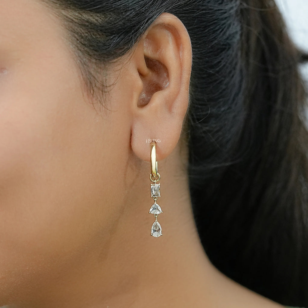 Rose Cut Diamond Multi Shape Hoop Earrings