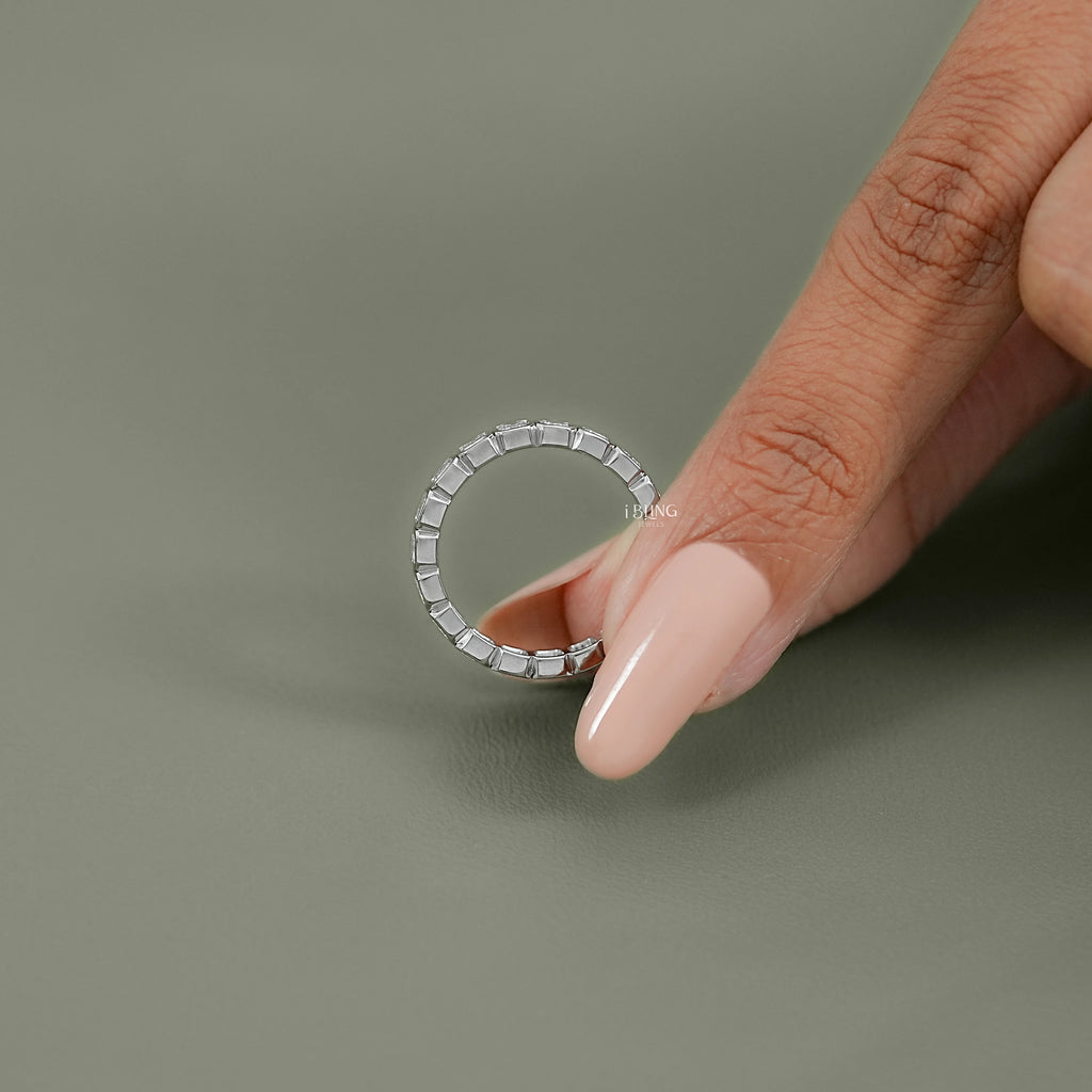 Emerald Cut Lab Diamond Bezel Set Full Eternity Band