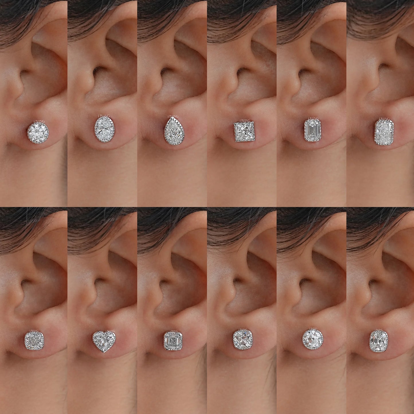 2 TCW Multi Shape Lab Diamond Stud Earrings