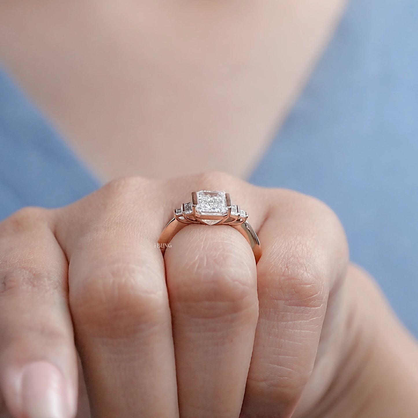 Emerald And Baguette Lab Diamond Five Stone Ring