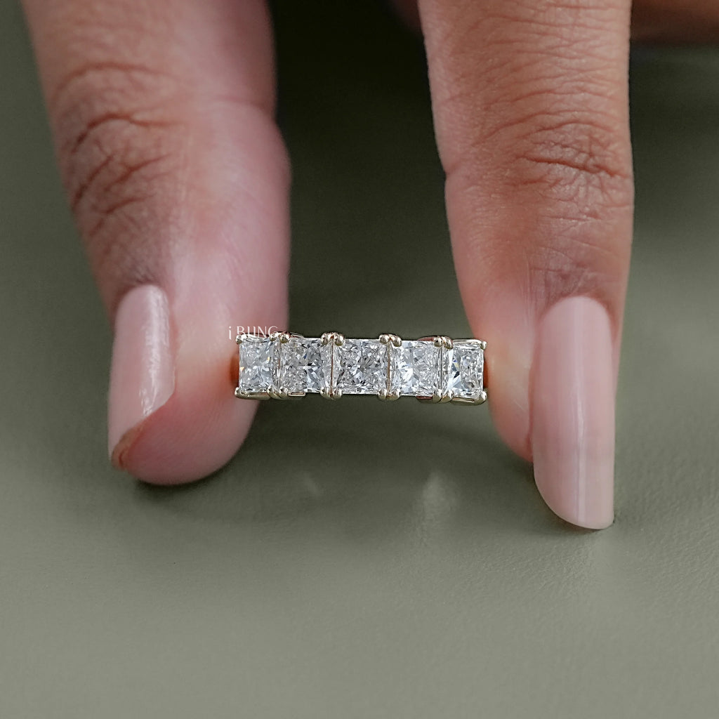 Five Stone Princess Lab Diamond Wedding Band