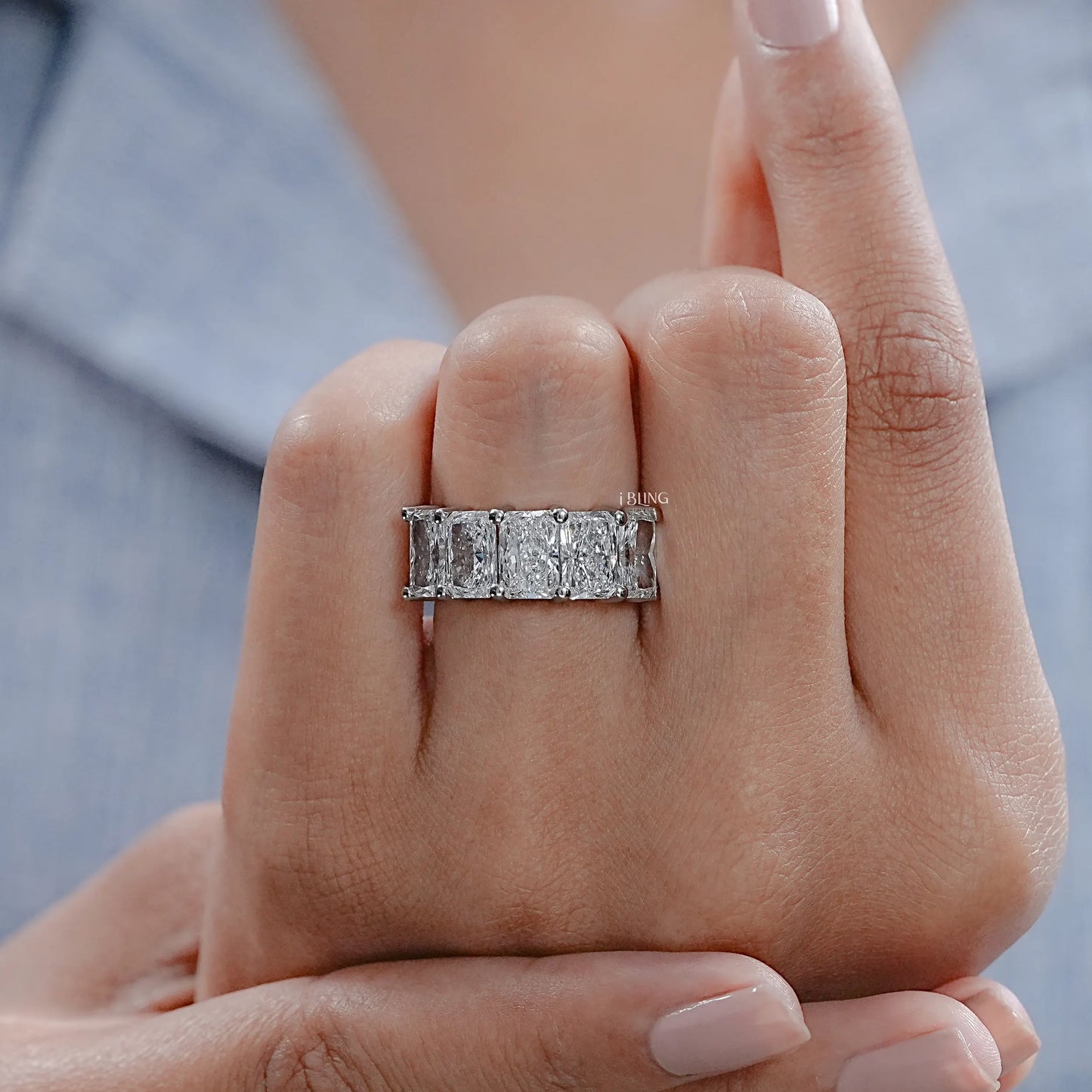 Five Stone Radiant Lab Diamond Wedding Band