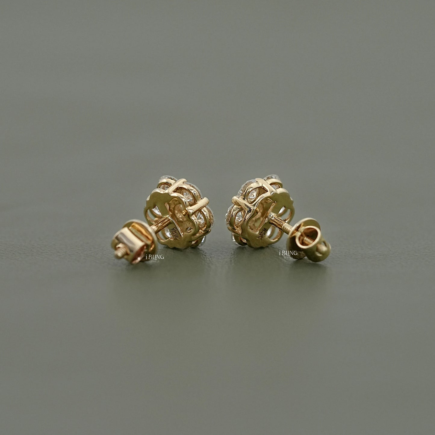 Round Cut Lab Diamond Floral Shape Stud Earrings