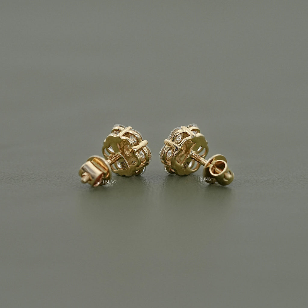 Round Cut Lab Diamond Floral Shape Stud Earrings