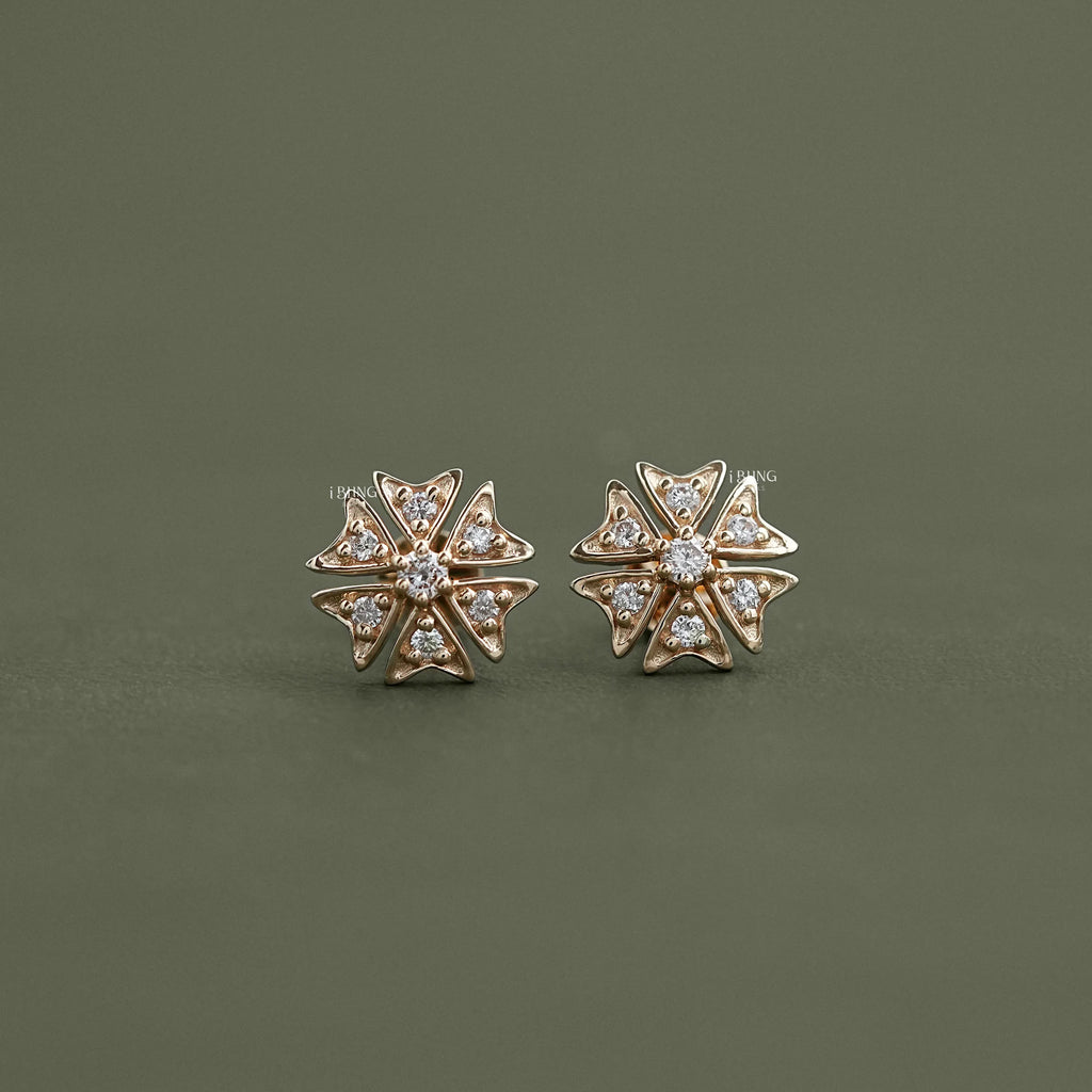Tiny Round Cut Lab Diamond Floral Shape Stud Earrings