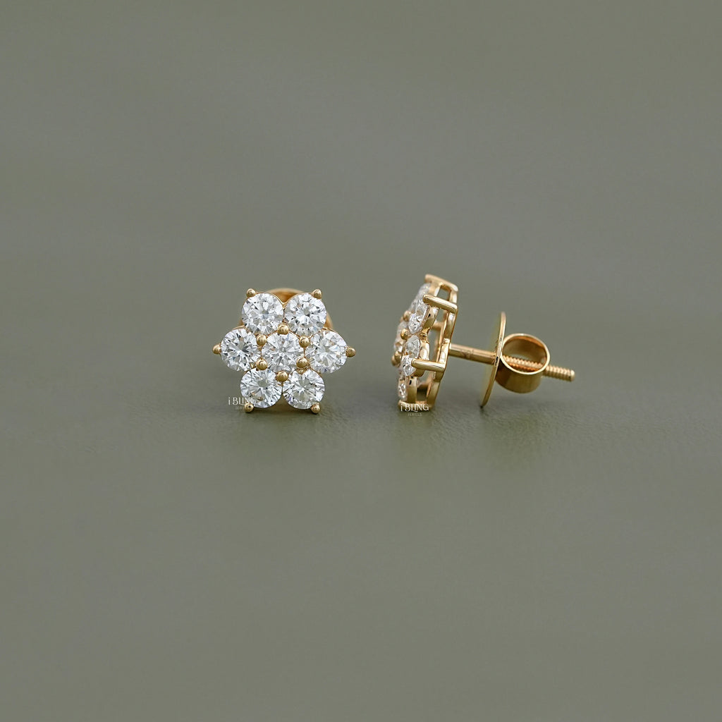 Round Lab Diamond Floral Stud Earrings
