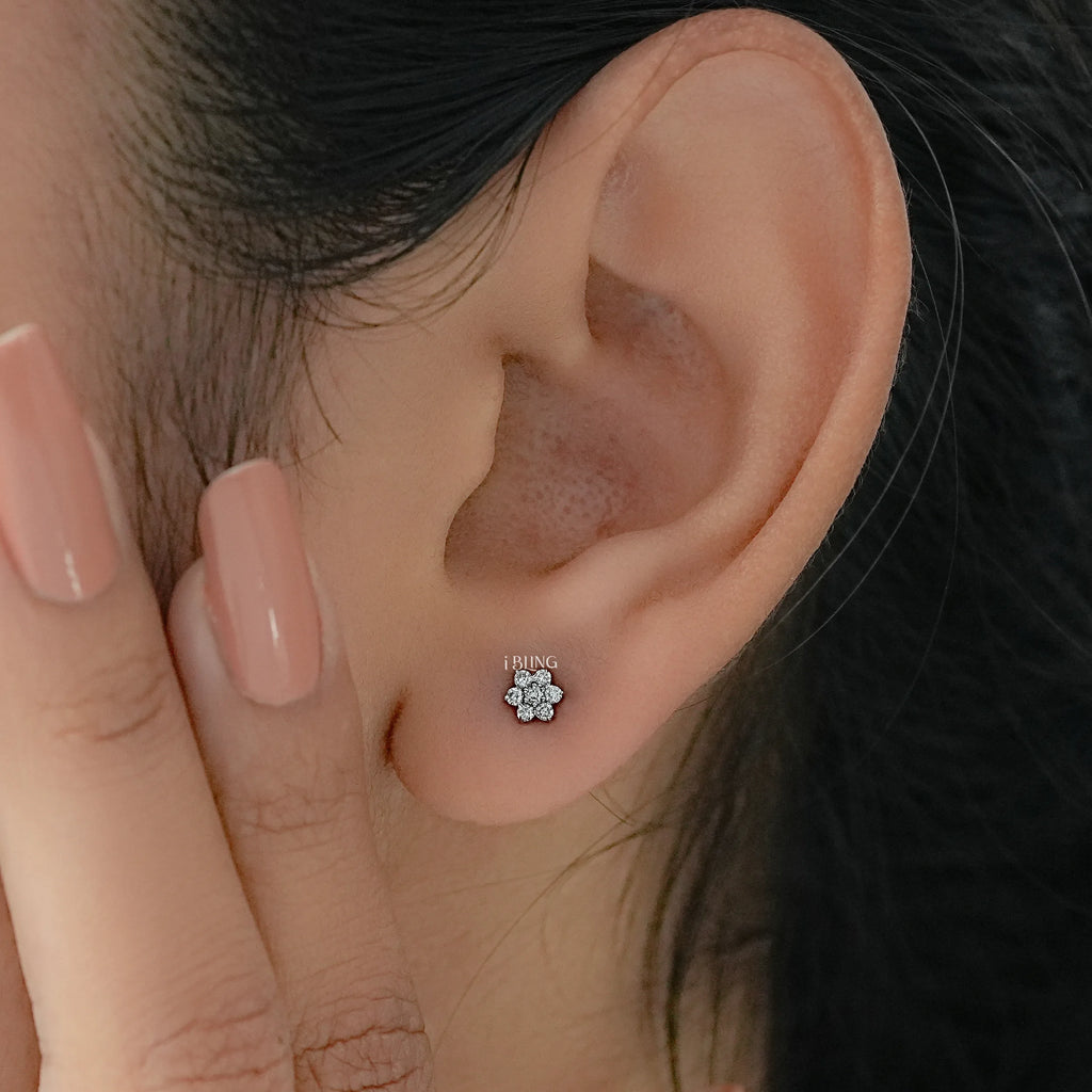Floral Style Round Diamond Cluster Set Earrings