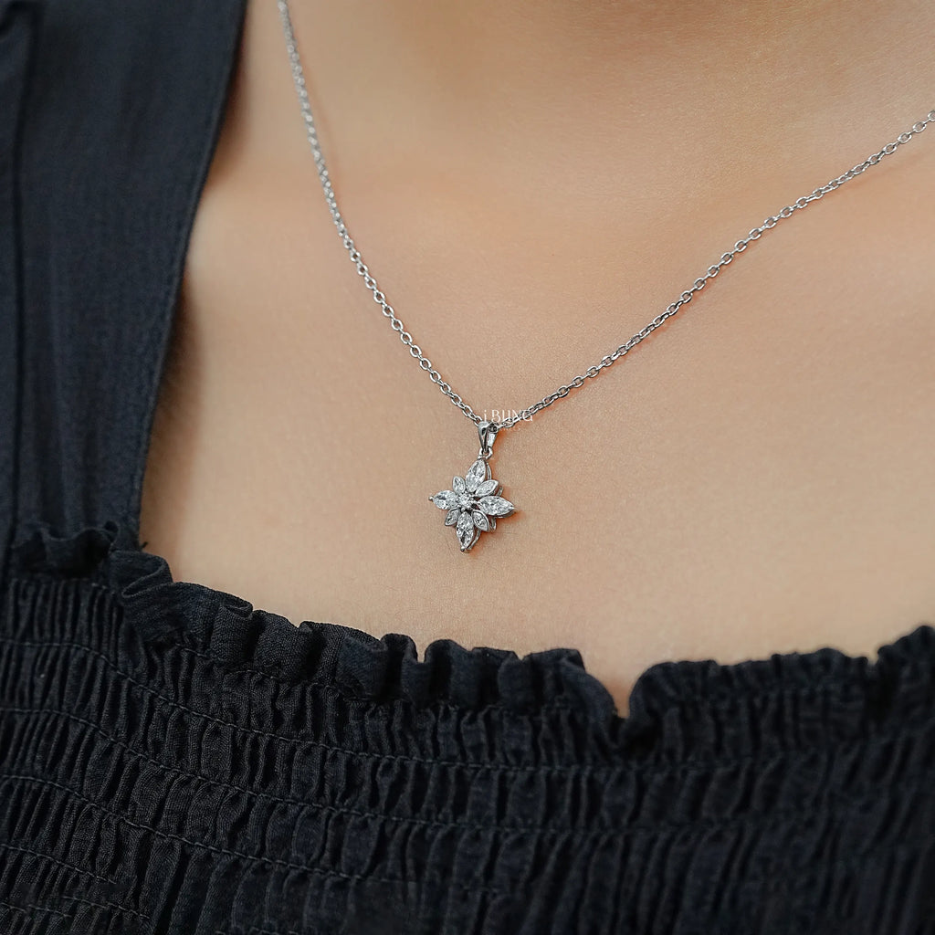 Marquise Cut Lab Diamond Floral Shape Pendant