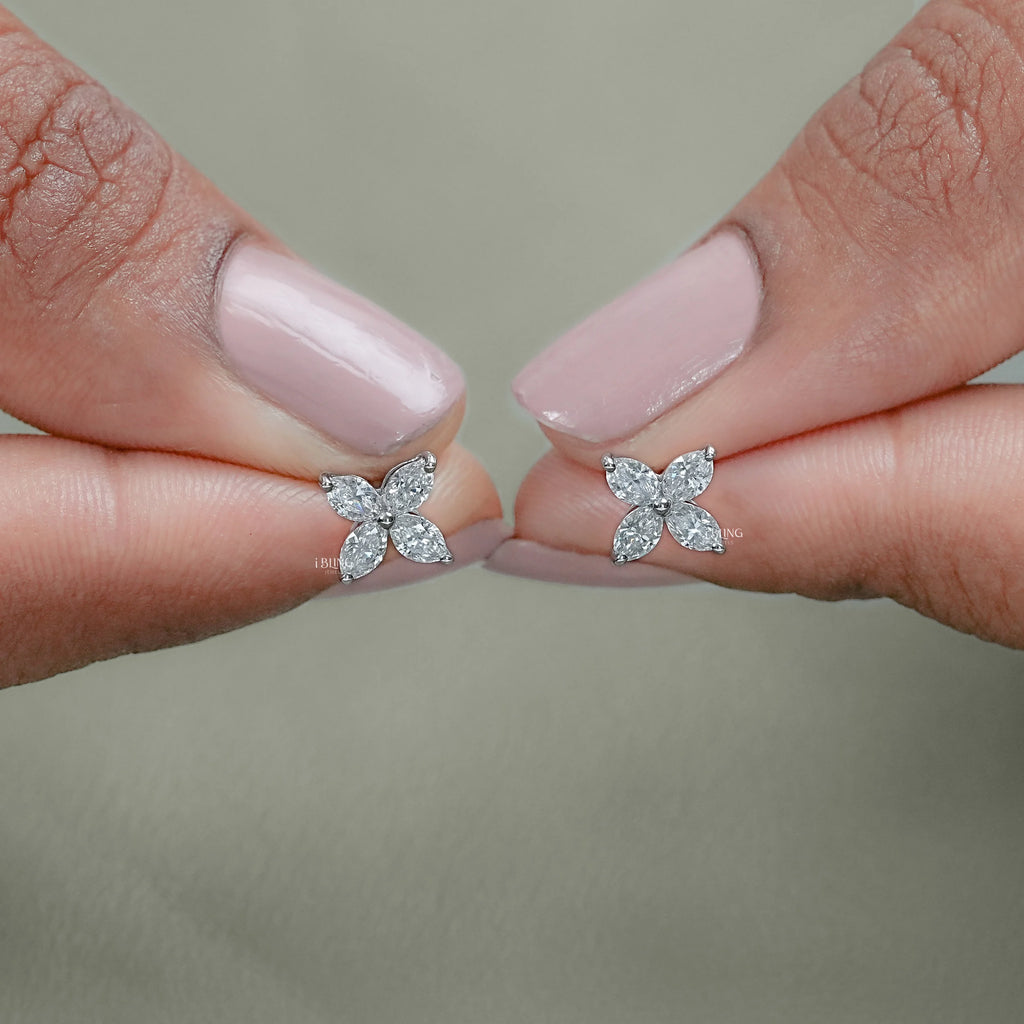 Marquise Lab Diamond Floral Stud Earrings