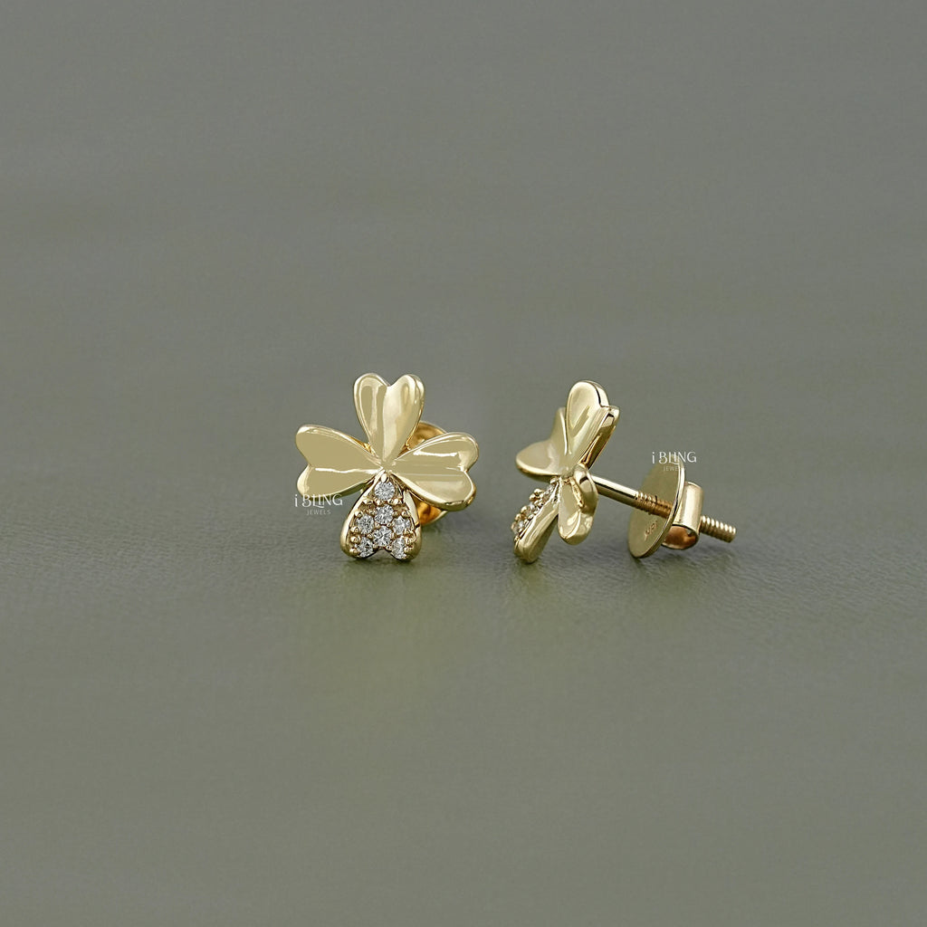 Lab Diamond 4 Leaf Clover Stud Earrings