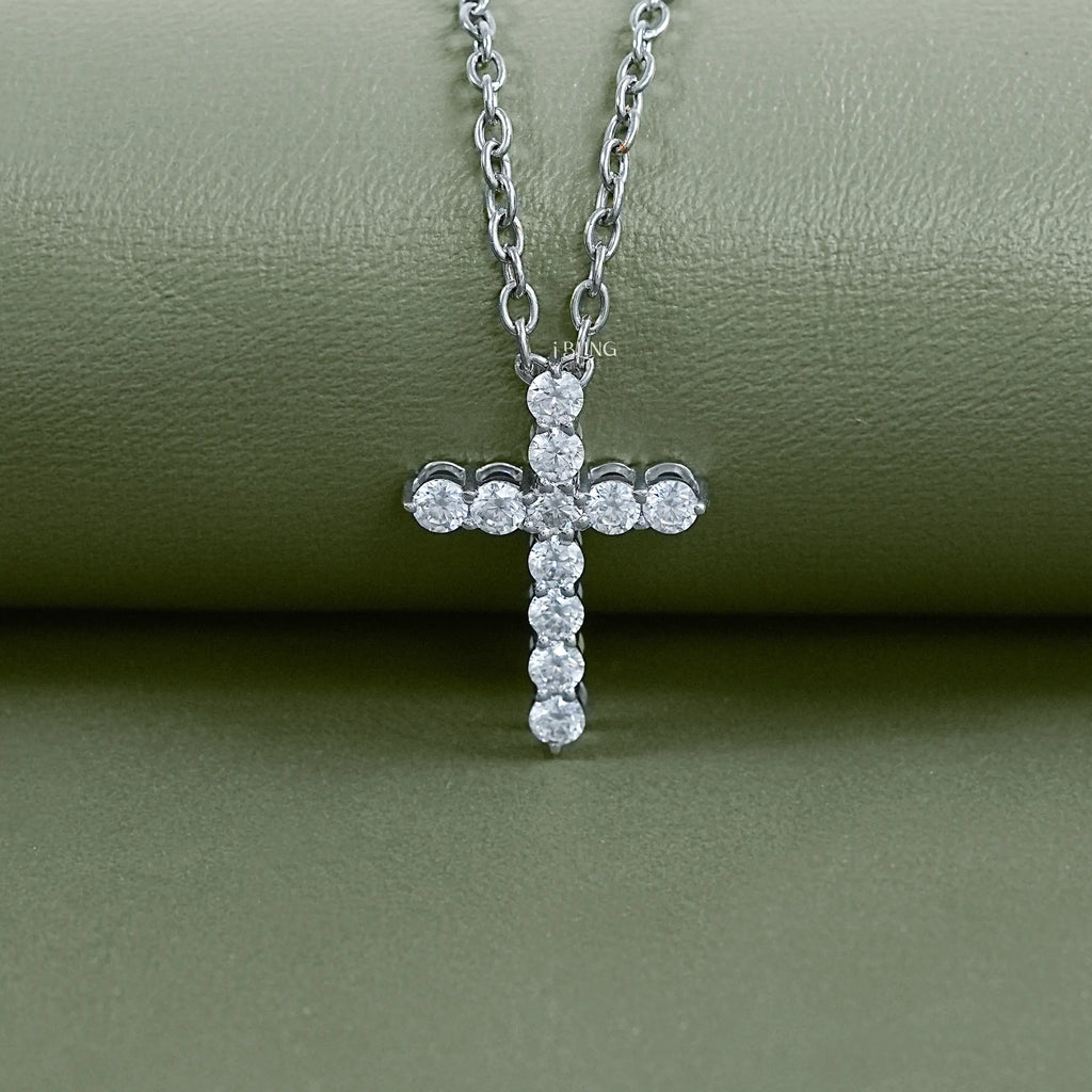 Round Lab Diamond Cross Necklace