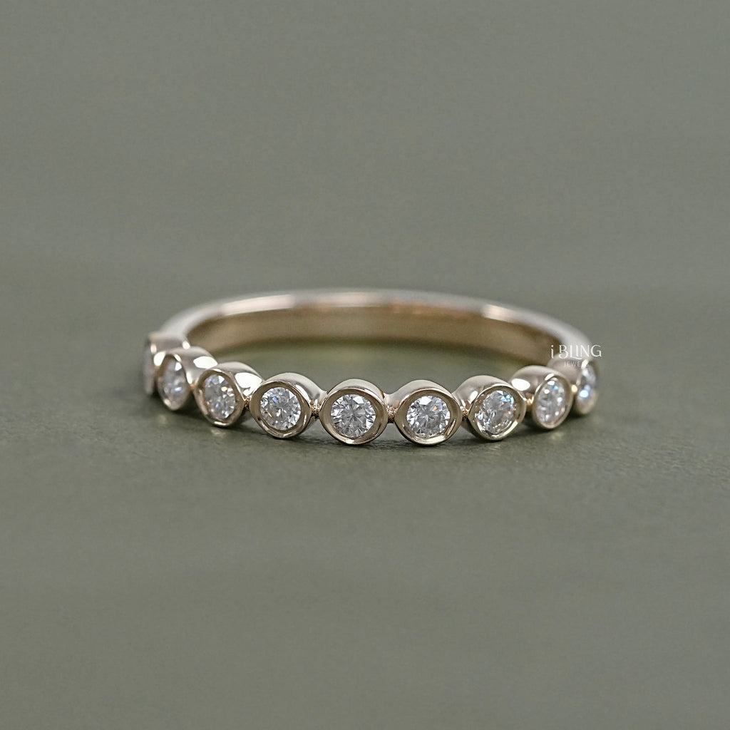 Round Lab Diamond Half Eternity Wedding Band