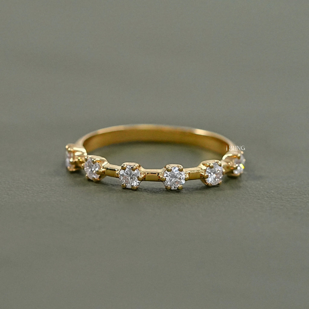 Round Diamond Six Prong Half Eternity Wedding Band