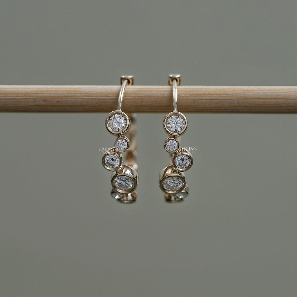 Round Lab Diamond Bezel Set Hoop Earrings