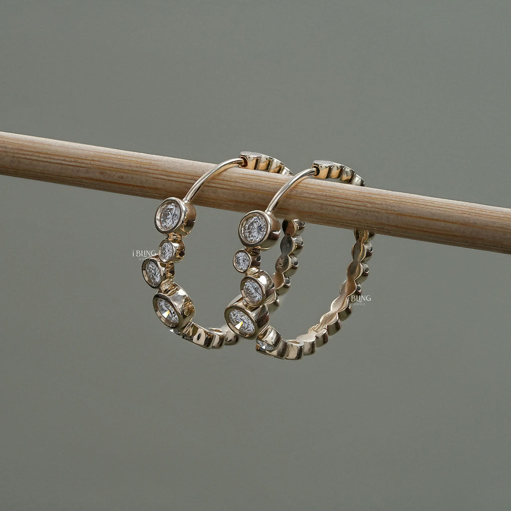 Round Lab Diamond Bezel Set Hoop Earrings