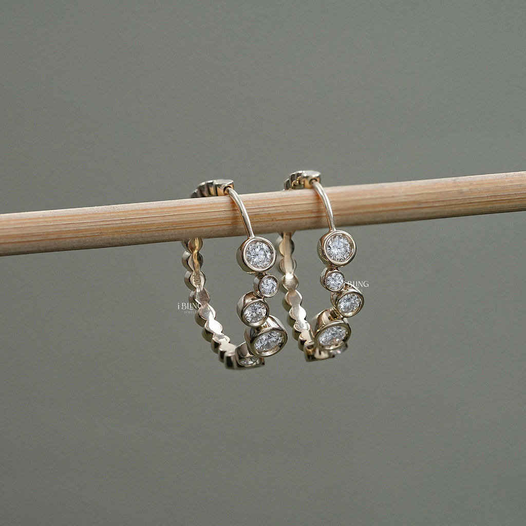 Round Lab Diamond Bezel Set Hoop Earrings