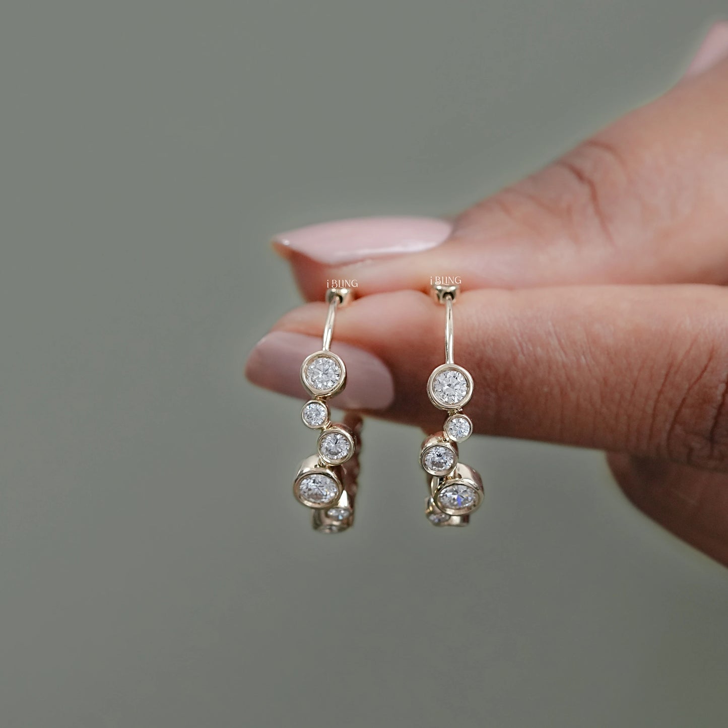 Round Lab Diamond Bezel Set Hoop Earrings Hoops & Huggies